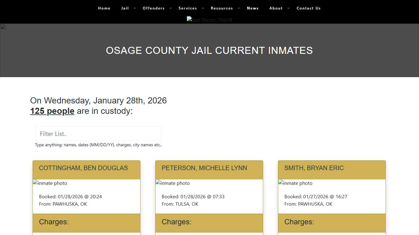 Osage County Jail Current Inmates – Osage County Sheriff's Office